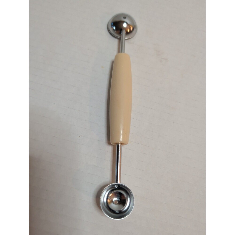 Vintage Ekco Melon Baller Plastic Tan Handle Double Ended